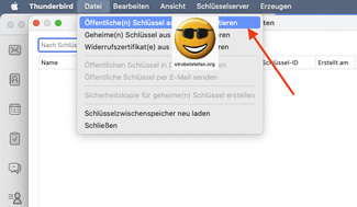 Thunderbird Einstellungen - Öffentlicher Schlüssel importieren